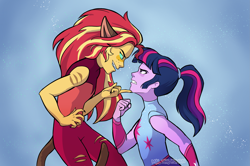 Size: 3129x2076 | Tagged: safe, artist:aanotherpony, imported from derpibooru, sunset shimmer, twilight sparkle, equestria girls, cat ears, catgirl, catra, claws, clothes, crossover, duo, female, high res, lesbian, parody, ponytail, she-ra, she-ra and the princesses of power, shipping, sunsetsparkle, tail