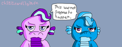 Size: 1952x748 | Tagged: safe, artist:ch1l1l1zardl3g3ndz, imported from derpibooru, starlight glimmer, trixie, dragon, dragonified, glimmerdragon, species swap, starlight glimmer is not amused, trixie is not amused, trixiedragon, unamused