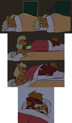 Size: 1478x2508 | Tagged: safe, artist:tezzbot, imported from derpibooru, applejack, big macintosh, earth pony, pony, bed, blanket, brother and sister, colt, colt big macintosh, comforting, comic, crying, female, filly, filly applejack, hug, lying down, male, siblings, unshorn fetlocks, younger