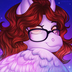 Size: 900x900 | Tagged: safe, artist:sadelinav, imported from derpibooru, oc, oc only, oc:neon night, alicorn, pony, female, glasses, mare, solo