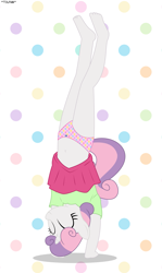 Size: 2245x3773 | Tagged: safe, artist:tolpain, imported from ponybooru, sweetie belle, anthro, barefoot, belly button, clothes, feet, handstand, panties, panty shot, skirt, underwear, upside down, upskirt