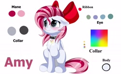 Size: 3500x2143 | Tagged: safe, artist:joaothejohn, imported from derpibooru, oc, oc only, oc:amy, pegasus, pony, blushing, collar, cute, fanfic, fanfic art, full body, missing cutie mark, pet, pony driland, reference, reference sheet, ribbon, wings