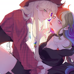 Size: 1680x1680 | Tagged: safe, artist:yueyong996, imported from derpibooru, applejack, rainbow dash, human, appledash, female, humanized, lesbian, shipping