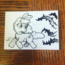 Size: 1080x1080 | Tagged: safe, artist:tatlew, imported from derpibooru, apple bloom, earth pony, pony, female, filly, inktober, inktober 2016, solo, traditional art, vine