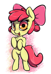 Size: 1664x2384 | Tagged: safe, artist:nottrevbe, imported from derpibooru, apple bloom, earth pony, pony, alternate hairstyle, bipedal, blushing, female, filly, pigtails, solo