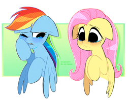 Size: 2220x1745 | Tagged: safe, artist:syrupyyy, imported from derpibooru, fluttershy, rainbow dash, pegasus, pony, crying, cute, duo, duo female, female, floppy ears, mare, sad, sadorable