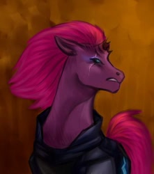 Size: 533x604 | Tagged: safe, artist:invidiasaunder, imported from derpibooru, tempest shadow, pony, unicorn, my little pony: the movie, broken horn, bust, eye scar, female, horn, mare, portrait, scar, scowl, simple background, solo