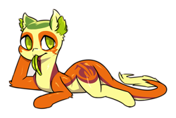Size: 1055x710 | Tagged: safe, artist:afkregen, imported from derpibooru, oc, oc only, oc:non toxic, monster pony, original species, pony, tatzlpony, digital art, lying down, male, simple background, solo, stallion, tail, tongue out, transparent background
