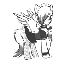 Size: 1710x1425 | Tagged: safe, artist:megabait, imported from derpibooru, oc, pegasus, pony, blushing, clothes, costume, cute, female, inktober, inktober 2021, maid, mare, partial color, solo, suit, uniform