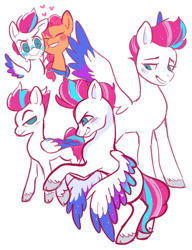 Size: 944x1226 | Tagged: safe, artist:brobobot, imported from derpibooru, sunny starscout, zipp storm, earth pony, pegasus, pony, spoiler:g5, spoiler:my little pony: a new generation, blushing, colored hooves, colored wings, female, g5, heart, lesbian, love, my little pony: a new generation, raised eyebrow, shipping, simple background, smiling, sunnyzipp, unshorn fetlocks, white background, wings