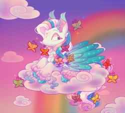 Size: 1660x1500 | Tagged: safe, artist:sidruni, imported from derpibooru, star catcher, butterfly, pegasus, pony, cloud, g3, rainbow, solo, sparkles