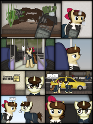 Size: 1750x2333 | Tagged: safe, artist:99999999000, imported from derpibooru, oc, oc only, oc:cwe, oc:mar baolin, fish, pony, unicorn, comic:nice to meet you, aquarium, bus, car, clothes, comic, female, male, phone, taxi