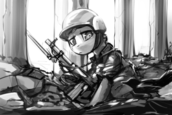 Size: 3000x2000 | Tagged: safe, artist:dimfann, imported from derpibooru, oc, oc only, earth pony, pony, clothes, dimfann's war universe, gun, helmet, high res, military uniform, soldier, soldier pony, solo, uniform, weapon