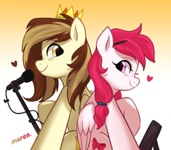 Size: 3294x2890 | Tagged: safe, artist:maren, imported from derpibooru, oc, oc only, oc:manta, oc:prince whateverer, pegasus, pony, heart, high res, microphone, microphone stand, pegasus oc