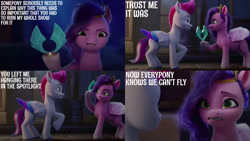 Size: 1280x720 | Tagged: safe, edit, edited screencap, editor:quoterific, imported from derpibooru, screencap, pipp petals, zipp storm, pegasus, pony, spoiler:g5, spoiler:my little pony: a new generation, female, g5, mare, my little pony: a new generation, open mouth, pegasus crystal, siblings, sisters