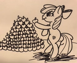 Size: 2048x1698 | Tagged: safe, artist:indigoskiesmod, imported from derpibooru, apple bloom, earth pony, pony, apple, female, filly, food, inktober, inktober 2019, solo