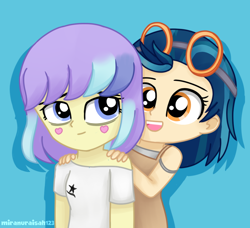 Size: 1150x1050 | Tagged: safe, artist:miranuraisah123, imported from derpibooru, indigo zap, supernova zap, equestria girls, alternate clothes, female, headcanon, siblings, simple background, sisters, younger, zap family