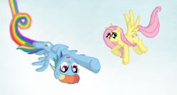 Size: 1211x652 | Tagged: safe, artist:taylorrose16, imported from derpibooru, fluttershy, rainbow dash, pegasus, pony, 2011, duo, female, flying, mare