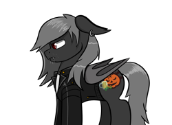 Size: 1100x800 | Tagged: safe, artist:tranzmuteproductions, imported from derpibooru, oc, oc only, oc:tranzmute, bat pony, pony, bat pony oc, bat wings, bust, clothes, ear piercing, earring, jewelry, male, piercing, simple background, solo, stallion, transparent background, wings