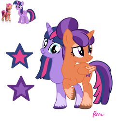 Size: 1024x1024 | Tagged: safe, artist:rmv-art, imported from derpibooru, sunny starscout, twilight sparkle, alicorn, earth pony, pony, conjoined, conjoined twins, g5, magical lesbian spawn, offspring, parent:sunny starscout, parent:twilight sparkle, parents:twiscout, twilight sparkle (alicorn)