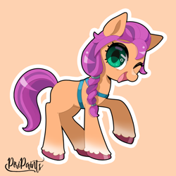 Size: 900x900 | Tagged: safe, artist:piripaints, imported from derpibooru, sunny starscout, earth pony, pony, coat markings, cute, female, g5, mare, my little pony: a new generation, one eye closed, socks (coat markings), solo, sunnybetes, wink