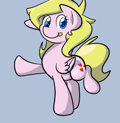 Size: 4224x4336 | Tagged: safe, artist:zombietator, imported from derpibooru, oc, oc only, oc:claire, pegasus, pony, :p, eyelashes, female, gray background, mare, pegasus oc, raised hoof, simple background, solo, tongue out, wings