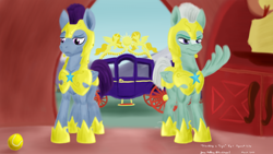 Size: 1920x1080 | Tagged: safe, artist:rockhoppr3, imported from derpibooru, pegasus, pony, armor, ball, carriage, g4, g5, g5 to g4, golden oaks library, izzy's tennis ball, male, pegasus royal guard, royal guard, stallion, tennis ball, thunder flap, zoom zephyrwing