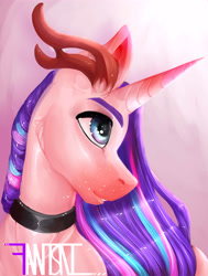 Size: 4543x6000 | Tagged: safe, artist:fantisai, imported from derpibooru, oc, oc only, pony, unicorn, antlers, bust, choker, horn, solo, unicorn oc