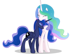 Size: 5000x3823 | Tagged: safe, artist:kp-shadowsquirrel, artist:negatif22, imported from derpibooru, princess celestia, princess luna, alicorn, pony, cute, duo, eyes closed, female, mare, missing accessory, movie accurate, nuzzling, royal sisters, sibling love, siblings, simple background, sisterly love, sisters, smiling, transparent background