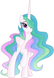 Size: 5000x7148 | Tagged: safe, artist:negatif22, imported from derpibooru, princess celestia, alicorn, pony, beautiful, cute, cutelestia, female, goddess, hair over one eye, looking at you, mare, missing accessory, movie accurate, raised hoof, simple background, smiling, solo, transparent background