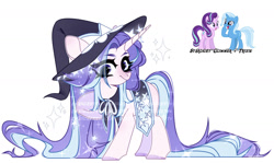 Size: 1280x762 | Tagged: safe, artist:kawaiighetto, imported from derpibooru, starlight glimmer, trixie, pony, unicorn, eye clipping through hair, female, fusion, hat, obtrusive watermark, simple background, watermark, white background, wizard hat