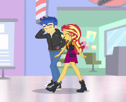 Size: 1152x937 | Tagged: safe, edit, edited screencap, imported from derpibooru, screencap, flash sentry, sunset shimmer, do it for the ponygram!, equestria girls, equestria girls series, spoiler:eqg series (season 2), cropped, date, female, flashimmer, male, shipping, straight