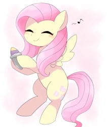 Size: 1738x1983 | Tagged: safe, artist:ginmaruxx, imported from derpibooru, fluttershy, pegasus, pony, blushing, cute, eyes closed, female, hoof hold, mare, music notes, shyabetes, smiling, solo