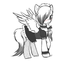 Size: 1710x1425 | Tagged: safe, artist:megabait, imported from derpibooru, oc, oc only, pegasus, pony, clothes, costume, cute, female, grayscale, inktober, inktober2021, maid, mare, monochrome, suit, uniform