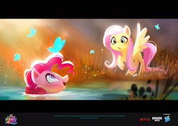 Size: 1920x1358 | Tagged: safe, artist:imalou, imported from derpibooru, fluttershy, pinkie pie, spoiler:my little pony: a new generation, concept art, flying, g5, my little pony: a new generation, sunlight, water