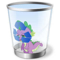 Size: 256x256 | Tagged: safe, imported from derpibooru, spike, dragon, abuse, green eyes, into the trash it goes, male, op is a duck, open mouth, recycle bin, sad, simple background, solo, spikeabuse, transparent background, trash can