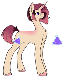 Size: 1391x1667 | Tagged: safe, artist:damayantiarts, imported from derpibooru, oc, oc only, pony, unicorn, chest fluff, erlenmeyer flask, female, flask, glasses, horn, mare, simple background, solo, unicorn oc, unshorn fetlocks, white background