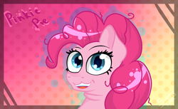 Size: 3264x2000 | Tagged: safe, artist:herusann, imported from derpibooru, pinkie pie, earth pony, pony, abstract background, bust, eyelashes, female, high res, mare, smiling, solo