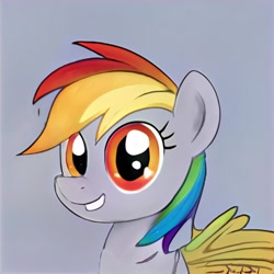 Size: 1024x1024 | Tagged: safe, imported from derpibooru, pony, ai content, ai generated, clothes, female, generator:thisponydoesnotexist, gray background, not rainbow dash, simple background, solo