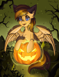 Size: 1591x2059 | Tagged: safe, artist:yuris, imported from derpibooru, oc, oc only, oc:sharpwing, pegasus, pony, commission, halloween, holiday, smiling, solo, ych result