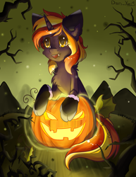 Size: 1591x2059 | Tagged: safe, alternate version, artist:yuris, imported from derpibooru, oc, oc only, oc:java, pony, unicorn, alternate character, commission, halloween, holiday, smiling, solo, ych result