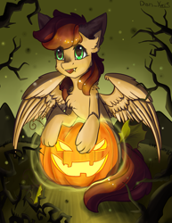 Size: 1591x2059 | Tagged: safe, alternate version, artist:yuris, imported from derpibooru, oc, oc only, oc:speedy winchester, pegasus, pony, alternate character, commission, halloween, holiday, smiling, solo, ych result