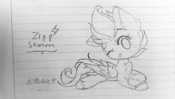 Size: 1280x727 | Tagged: safe, artist:pinkiepinkaponk, imported from derpibooru, zipp storm, pegasus, pony, g5, my little pony: a new generation, one eye closed, tongue out, traditional art