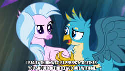 Size: 1280x720 | Tagged: safe, edit, edited screencap, imported from derpibooru, screencap, gallus, silverstream, classical hippogriff, griffon, hippogriff, season 8, what lies beneath, spoiler:s08, caption, female, gallstream, image macro, male, meme, shipping, straight, text