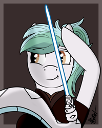 Size: 2894x3627 | Tagged: safe, artist:biru, imported from derpibooru, oc, oc only, oc:biru, lamia, original species, clothes, fangs, high res, lightsaber, prehensile tail, star wars, tail, weapon