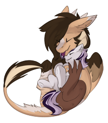 Size: 2112x2395 | Tagged: source needed, safe, artist:beardie, imported from derpibooru, oc, oc only, oc:buttercream scotch, oc:yiazmat, draconequus, unicorn, draconequus oc, high res, horn, simple background, snuggling, transparent background, unicorn oc