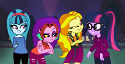 Size: 2085x1080 | Tagged: safe, artist:bigpurplemuppet99, imported from derpibooru, adagio dazzle, aria blaze, sci-twi, sonata dusk, sunset shimmer, twilight sparkle, equestria girls, catra, halloween, holiday, ronnie anne santiago, she-ra and the princesses of power, sid chang, the casagrandes, the dazzlings