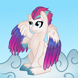 Size: 4000x4000 | Tagged: safe, artist:ginmay, imported from derpibooru, zipp storm, pegasus, pony, cloud, female, g5, my little pony: a new generation, raised hoof, sitting, solo