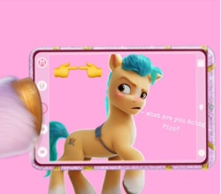 Size: 672x588 | Tagged: safe, edit, imported from derpibooru, hitch trailblazer, pipp petals, earth pony, pony, female, g5, hitchpipp, male, my little pony: a new generation, offscreen character, phone, shipping, stallion, straight