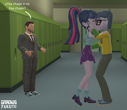 Size: 2217x1920 | Tagged: safe, artist:gradiusfanatic, imported from derpibooru, microchips, sci-twi, twilight sparkle, human, equestria girls, 3d, argentina, female, guido kaczka, kissing, male, microlight, shipping, source filmmaker, spanish, straight